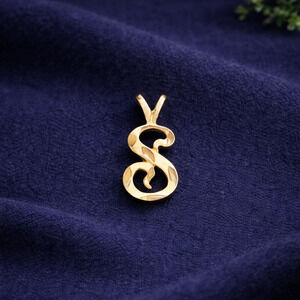 14K Yellow Gold S Initial Pendant 0.7g Solid Dainty Script Charm